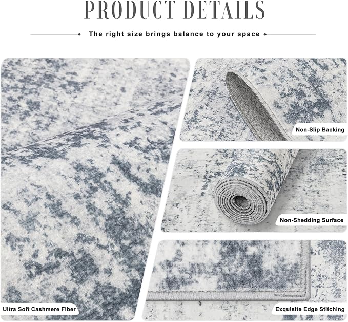 Area Rug Living Room: 4x4 Modern Washable Soft Carpet Blue Grey | For Bedroom Dining Room Farmhouse Nursery Hallway Office,Modern Abstract,Machine washable,Non-Slip,Stain Resistant,Indoor