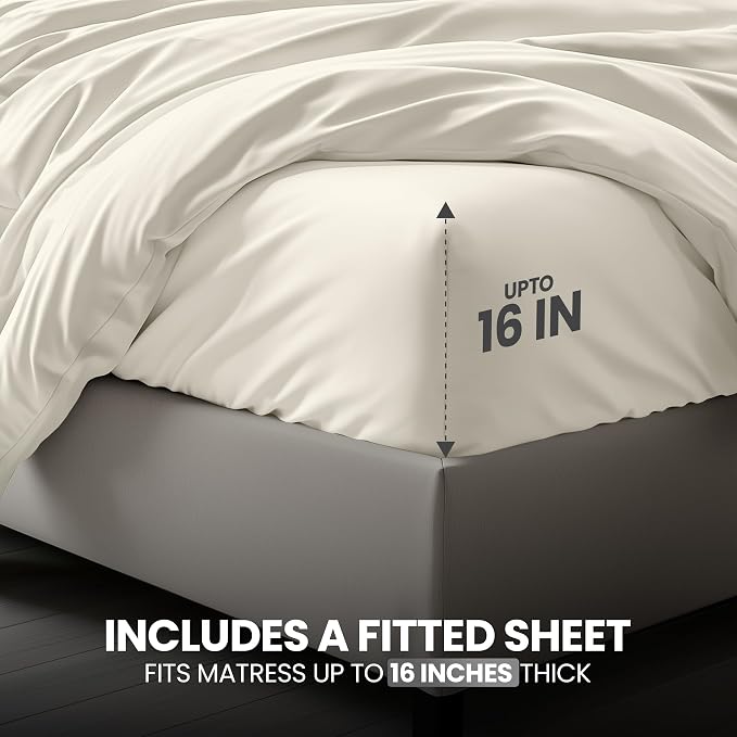 Utopia Bedding Duvet Cover Queen with Fitted Sheet (60x80) - 2 Pillow Case Standard - All Season Luxury Bed in a Bag with Zippered Duvet Cover - No Comforter (Ivory)