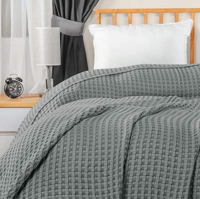 Utopia Bedding 100% Cotton Waffle Blanket Throw Size Cool Grey, 50x60 Inch | Lightweight Breathable Cozy Summer Bed Blanket Home Decor Gift for Women and Men