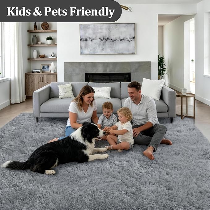 8x10 Area Rug Living Room Bedroom: Fluffy Plush Shag Carpet Gray | For Kids Room Playroom Nursery Home Decor,Ultra Soft,Non-Slip Non-Shedding,Fuzzy Plush,Large Indoor Floor Carpet,Easy Clean