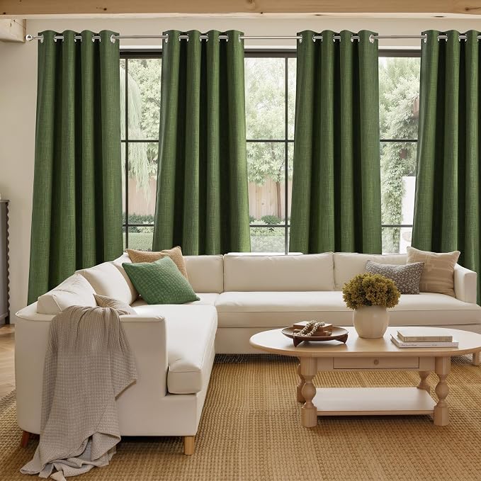 NICETOWN Faux Linen Froest Green Blackout Curtains 84 inches Long for Living Room - Privacy Panels for Bedroom, Modern Farmhouse Style Easy Care Grommet Top, 2 Panels, W52 by L84