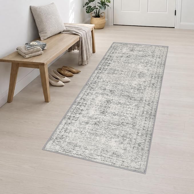 2.6x8 Washable Runner Rug：Modern Abstract Soft Carpet Black Grey | For Hallway, Bedroom, Kitchen, Laundry, Bathroom,Door Mat,Modern Abstract,Machine washable,Non-Slip,Stain Resistant,Indoor
