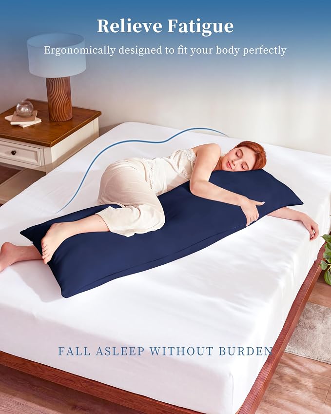 YZ HOME Full Body Pillow Insert -Large Long Bed Pillow for Side Sleeper | Full Body Pillow for Adults, Adjustable Height, Long Sleeping Breathable Bed Pillow-(Navy, 20x54'')