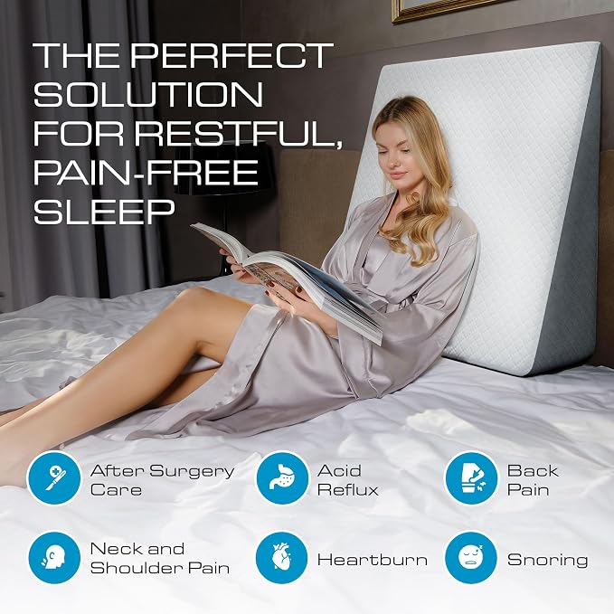 Kolbs Extra Wide Bed Wedge Pillow for Sleep Apnea, More Room - More Comfort | with Chic Jacquard Cover - Headboard Wedges for Sleeping (Extra Wide 7.5" Height)