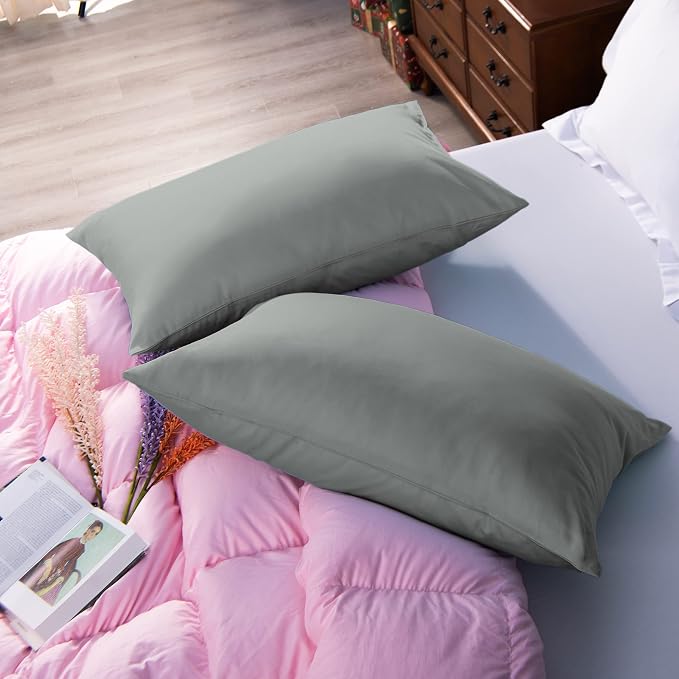 NTBAY Queen Egyptian Cotton Sateen Pillowcases, Set of 2, Dark Grey | 500 Thread Count Egyptian Cotton Sateen with Envelope Closure, 2 Pack 20 x 30 Inch Pillowcases, Insert Not Included