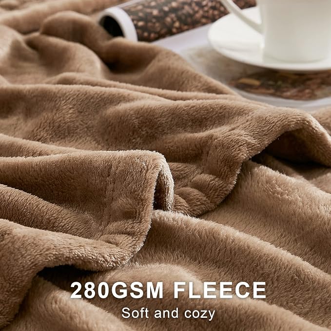 Hansleep Twin Camel Fleece Blanket, Soft Flannel Bed Blanket | Fuzzy Cozy Blanket 60x80 Inches, Multi-use for Bed, Sofa, Couch, Travel, Camping, All Season Warm Lightweight Cover