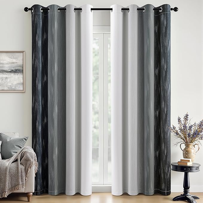 MIULEE Black and Greyish White Ombre Blackout Curtains 52Wx90L Set of 2 | Full Room Darkening,Thermal Insulated,90 Inch Long,Grommet Drapes for Bedroom/Living Room,Modern Window Treatments