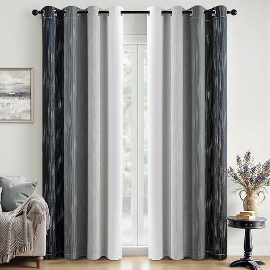 MIULEE Black and Greyish White Ombre Blackout Curtains 52Wx90L Set of 2 | Full Room Darkening,Thermal Insulated,90 Inch Long,Grommet Drapes for Bedroom/Living Room,Modern Window Treatments