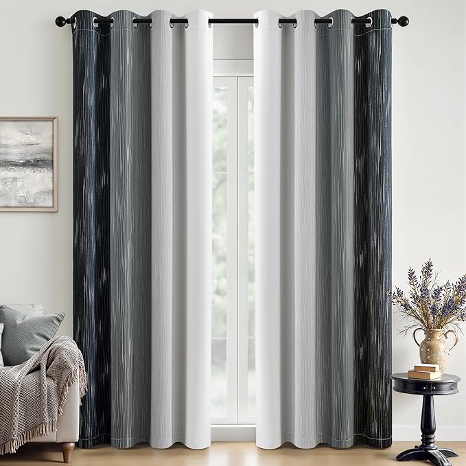 MIULEE Black and Greyish White Ombre Blackout Curtains 52Wx96L Set of 2 | Full Room Darkening,Thermal Insulated,96 Inch Long,Grommet Drapes for Bedroom/Living Room,Modern Window Treatments