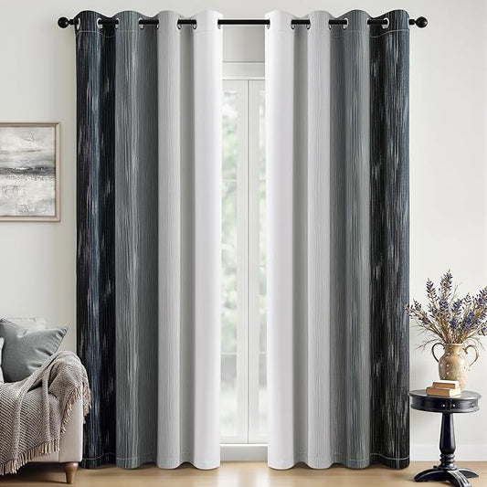 MIULEE Black and Greyish White Ombre Blackout Curtains 52Wx96L Set of 2 | Full Room Darkening,Thermal Insulated,96 Inch Long,Grommet Drapes for Bedroom/Living Room,Modern Window Treatments