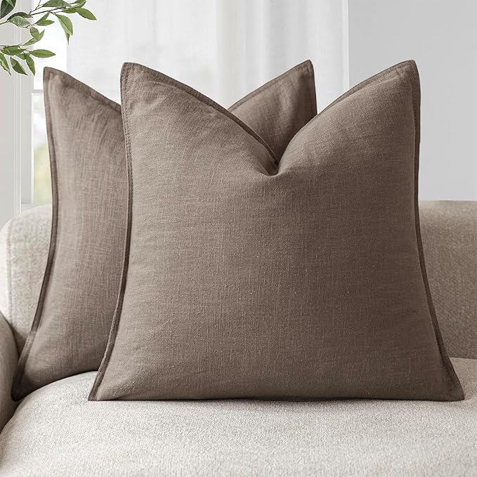 Foindtower Linen Solid Decorative Throw Pillow Covers 22x22 Light Coffee | Pack of 2 Boho Farmhouse Morden Pillowcase,Accent Rustic Cushion Covers,Home Decor for Chair Couch Sofa Bedroom Living Room