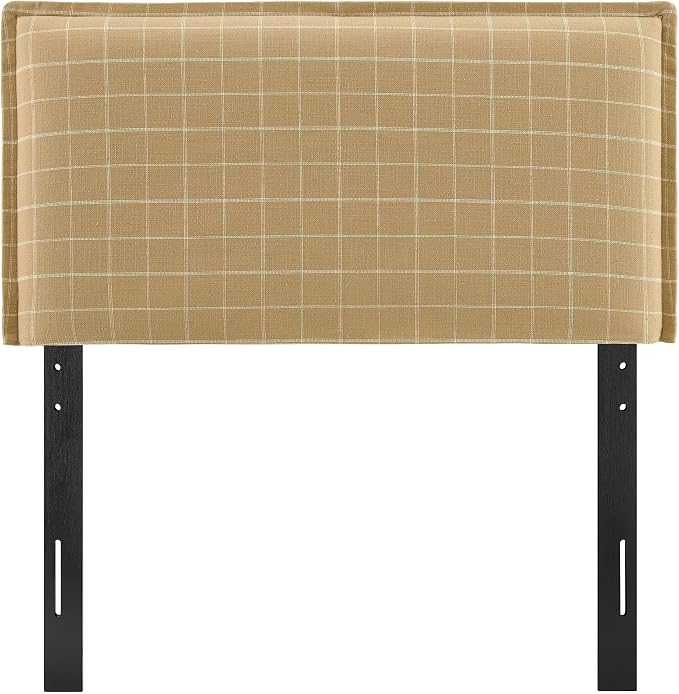Modway Camille Twin Size Checkered Linen Blend Plaid Headboard with Removable Slipcover – in Denim Windowpane Check - Padded Pillow Style Headboard with Adjustable Mounting for Twin Beds