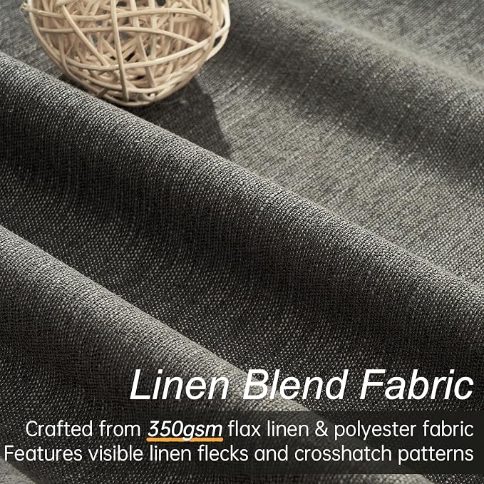 94 Inch Long Gray Blackout Curtains for Bedroom 2 Panels Set Modern Linen Blend Texture Back Tab Pleated Floor to Ceiling Thermal Drapes Hooks Rings Window Drapes Decor (W52 x L94 Charcoal Grey)