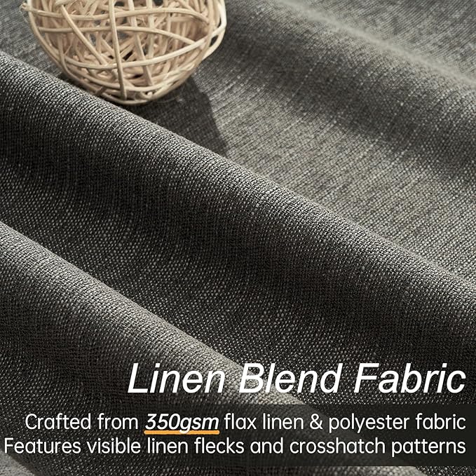 95 Inch Long Gray Blackout Curtains for Bedroom 2 Panels Set Modern Linen Blend Texture Back Tab Pleated Floor to Ceiling Thermal Drapes Hooks Rings Window Drapes Decor (W52 x L95 Charcoal Grey)