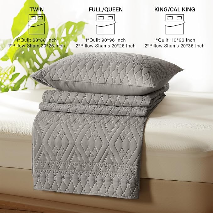 akkialla Full/Queen Size Quilt Bedding Set,Dark Grey Lightweight Microfiber Soft Bedspread,Modern Style Geoetric Pattern Coverlet Set for All Seasons,3 Piece(1 Quilt,2 Pillow Shams)