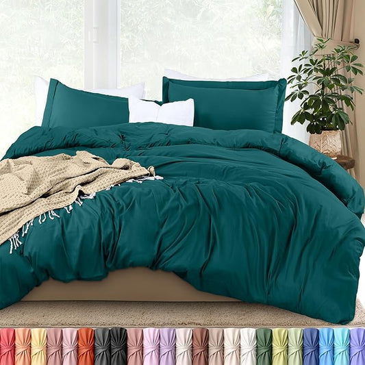 Duvet Cover King, 3 Piece Cotton Like Polyester With Zipper Closure, Teal | Extra Soft and Breathable, Wrinkle & Fade Resistant, Includes Duvet Cover and 2 Pillow Shams, Comforter Not Included, OekoTex