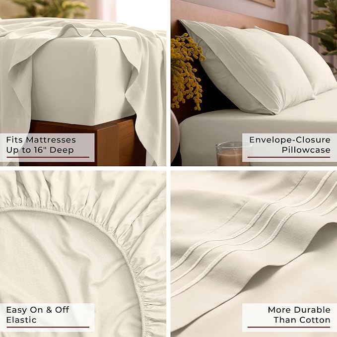 Mellanni Iconic 3-Piece, Ultra Soft Sheet Set (Twin XL, Golden Ivory) | 10M+ Sleepers. Lab-tested: Sleeps Cool, Stays Bright, Strong, Smooth. Good Housekeeping Best Bedding, 7 yrs running.