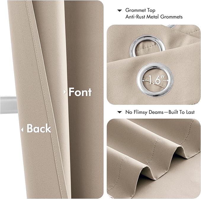 MIULEE Blackout Curtains for Bedroom 2 Panels 40 x 84 Inch Long Taupe | Thermal Insulated, Living Room Darkening Grommet Drapes, Noise Reducing, Light Blocking Window Treatments