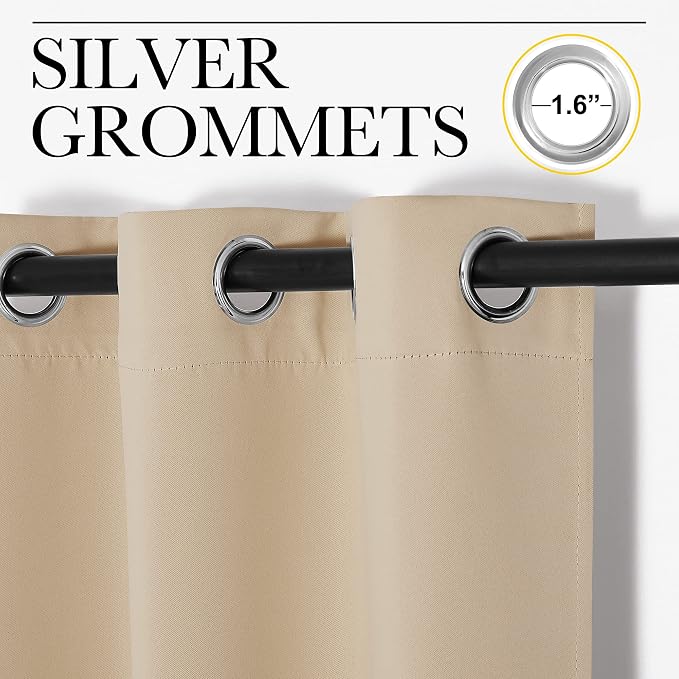 NICETOWN Bedroom Blackout Curtains Panels 1 Pair 55 x 92-in Biscotti Beige | Triple Weave Energy Saving Thermal Insulated Solid Grommet Blackout Draperies for Patio