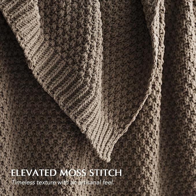 EVERGRACEHOME Chunky Chenille Knit Throw Blanket, 60 x 80, Mocha Brown | Sculpted Moss Stitch, Chic Modern Farmhouse, All-Season Warmth, OEKO-TEX® Certified, Elegant Blanket for Couch, Bed, Sofa
