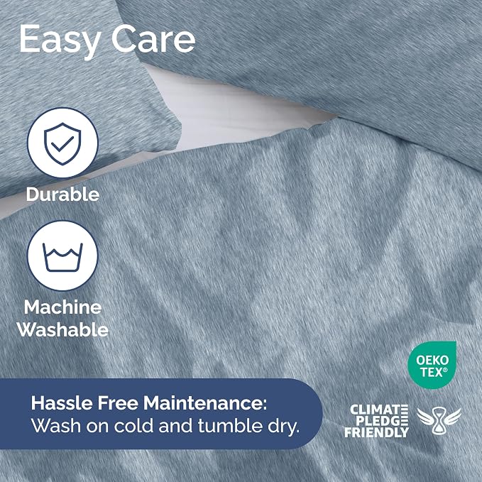 Duvet Cover King Size - 3 Piece with Zipper Closure - Heathered Blue | Extra Soft, Breathable, King Duvet Cover 104" x 90" with 2 Pillow Shams, Zipper Closures & Ties, Women, Men, Kids & Teens
