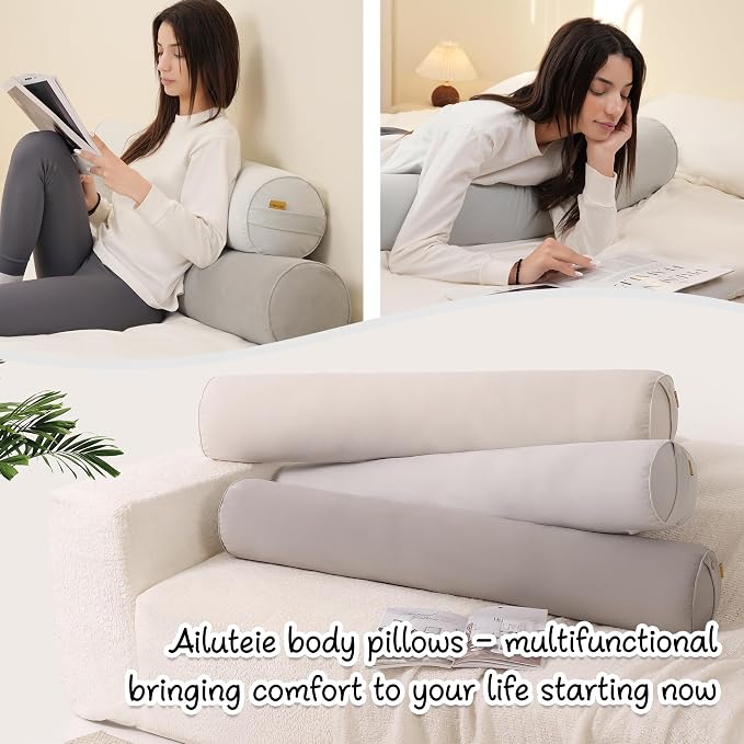 Body Pillow for Adults,Long Round Pillow,Big Cylindrical Pillow,Large Full Bolster Pillows for Side Sleepers (Silver Gray, 39.37"*7.87")