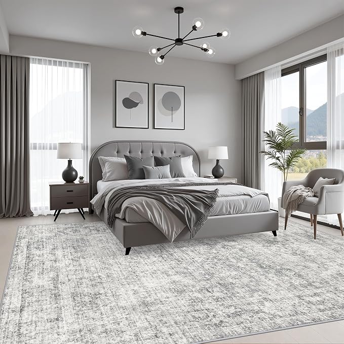 5x7 Area Rug Living Room: Modern Washable Soft Carpet Black Grey | For Bedroom Dining Room Farmhouse Nursery Hallway Office,Modern Abstract,Machine washable,Non-Slip,Stain Resistant,Indoor