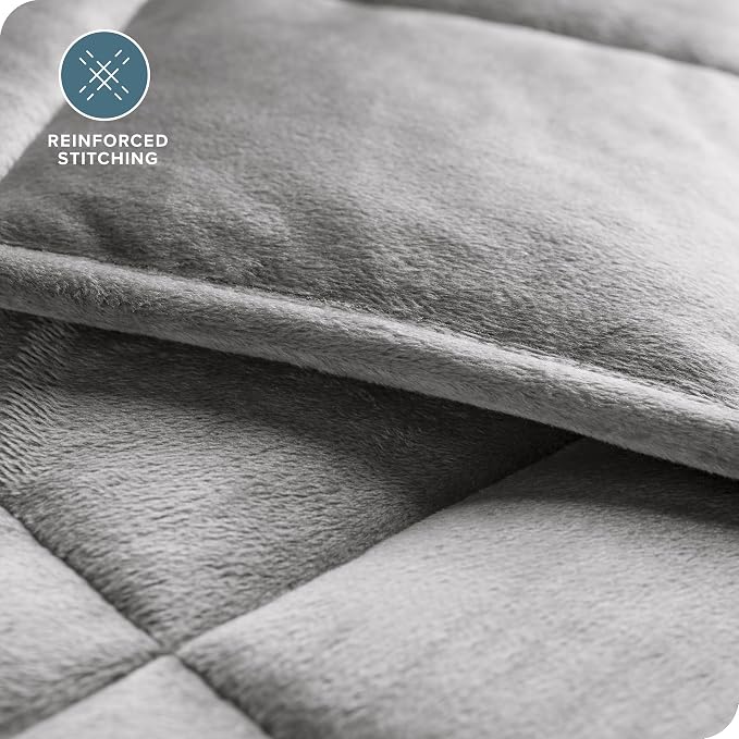 Bare Home Minky Fleece Weighted Blanket (Light Grey, 60"X80" 22lbs) | Queen Size for Adults, Minky Fleece, Premium Heavy Blanket Nontoxic Glass Beads