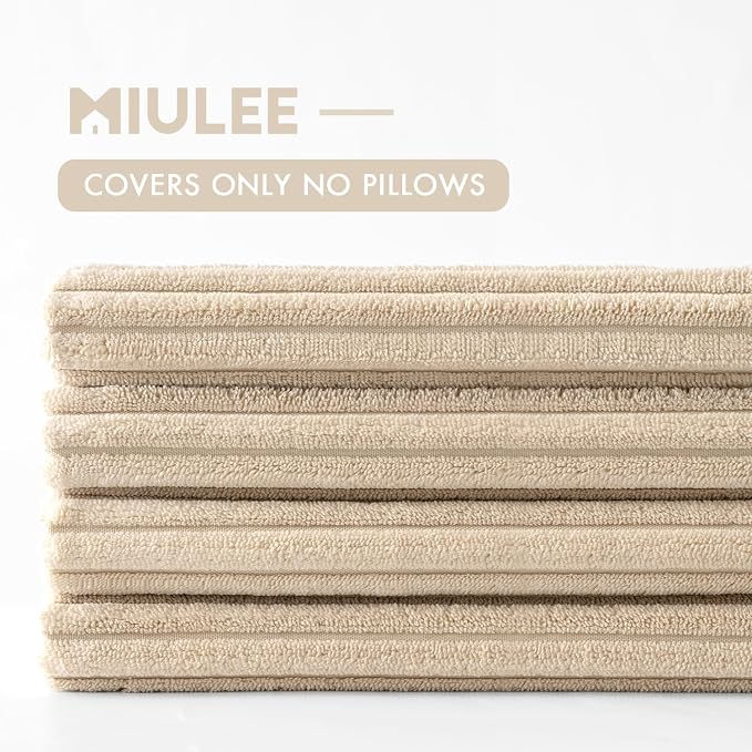 MIULEE Soft Corduroy Decorative Throw Pillow Covers Beige 18x18 | Set of 4, Mordern Nordic Home Decor, All Same Color Set, Boho Farmhouse Cushion Covers for Couch Bed Sofa Living Room