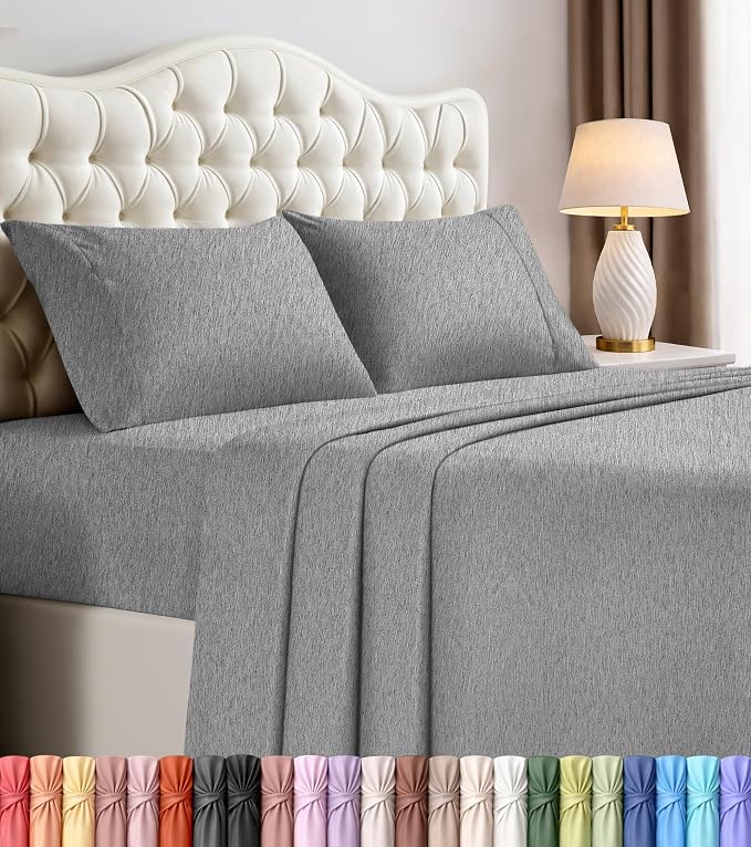 Queen Sheet Set, 4 Pieces 16" Deep Pocket Hotel Luxury Sheets, Heather Grey | Extra Soft Bedsheet Set, Comfy & Breathable Cooling Sheets, Wrinkle & Fade Resistant, Fitted Sheet, Flat Sheet, 2 Pillowcases