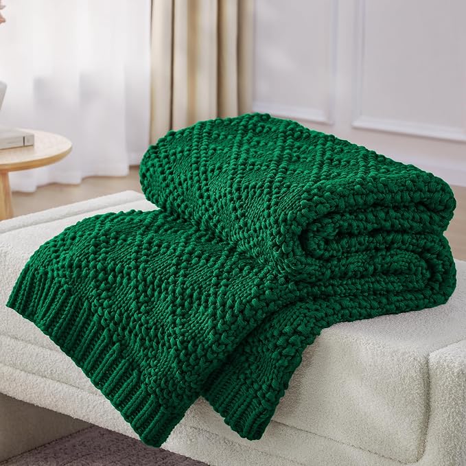 Anysay Knitted Weighted Blanket for Adult, Chunky Knit Throw 40''*60'' 7lbs | Cooling Weighted Blanket for Sleep Breathable Machine Washable Fall Heavy Blanket for Room Decor(Green)