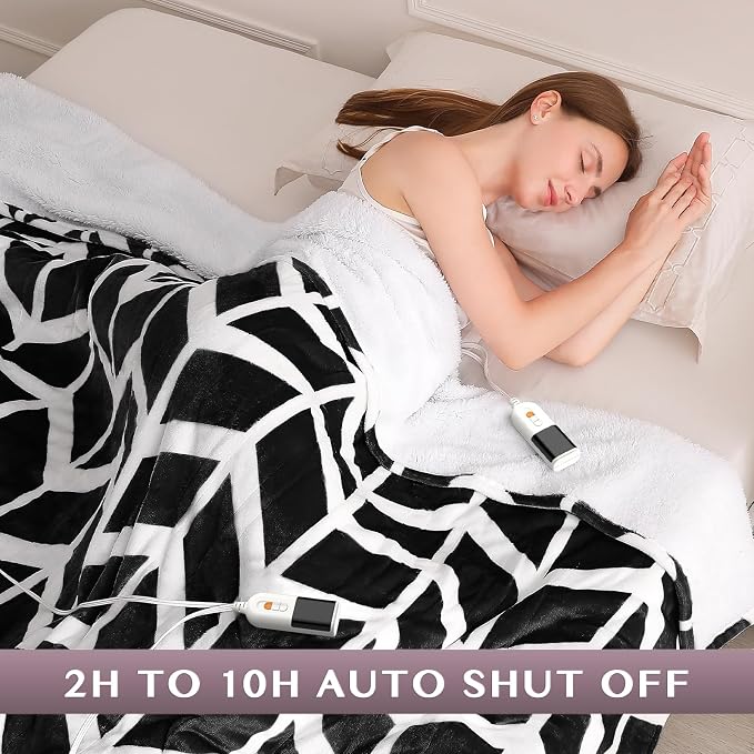 VENTIMI Heated Blanket Queen, 9 Heat Levels & 2-10 Hours Auto Off, Black | ETL & FCC, Dual Controller, 84" × 90", Flannel and Sherpa, Bed Couch Use, Machine Washable, Removable Controller