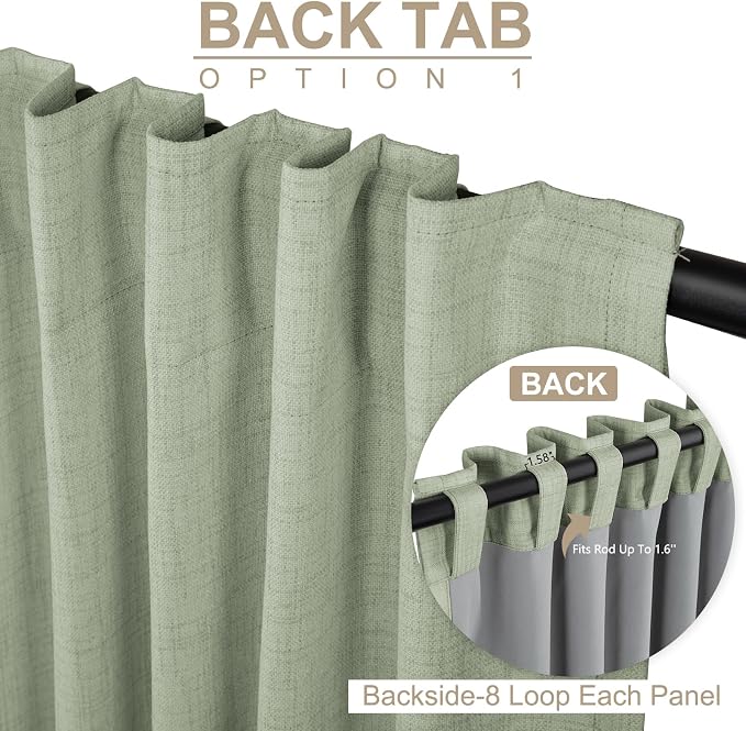 Faux Linen Total Blackout Curtains for Bedroom 84 Inches Long, Sage Green | 100% Blackout Shield, Back Tab/Rod Pocket Living Room Drapes, Thermal Insulated Blackout Curtains 2 Panels Set, 50"W x 84"L