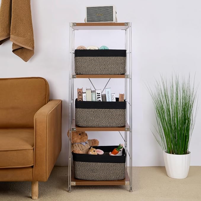MiniArk Large Storage Baskets for Shelves, 17 x 13 x 7.5” Closet Organizers Bins for Clothes Blanket Towels, Baby Nursery, Toy Baskets Box, Woven Rope Baskets, 2 Packs Woven Brown
