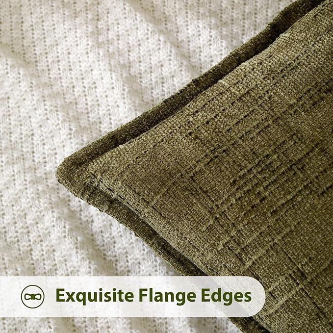 HPUK Chenille Throw Pillow Covers 18x18 Inch, Soft Woven Texture, Set of 2 | Plush woven texture, invisible zipper, couch sofa bed bedroom living room decor, square cushion covers, inserts not included