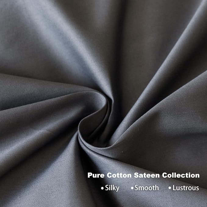 HeimenAogo Egyptian Cotton Duvet Cover Queen Size Sateen Weave, Silky Soft and Breathable Bedding Set with Zipper Closure, Long Staple Cotton Bed Linen Stormy Grey 3Pcs (90"×90")