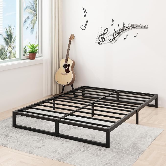 Lutown-Teen 8 Inch Queen Bed Frame with Heavy Duty Steel Slat Support | Sturdy Metal Queen Size Platform Bed Frame No Box Spring Needed, Easy Assembly, Black