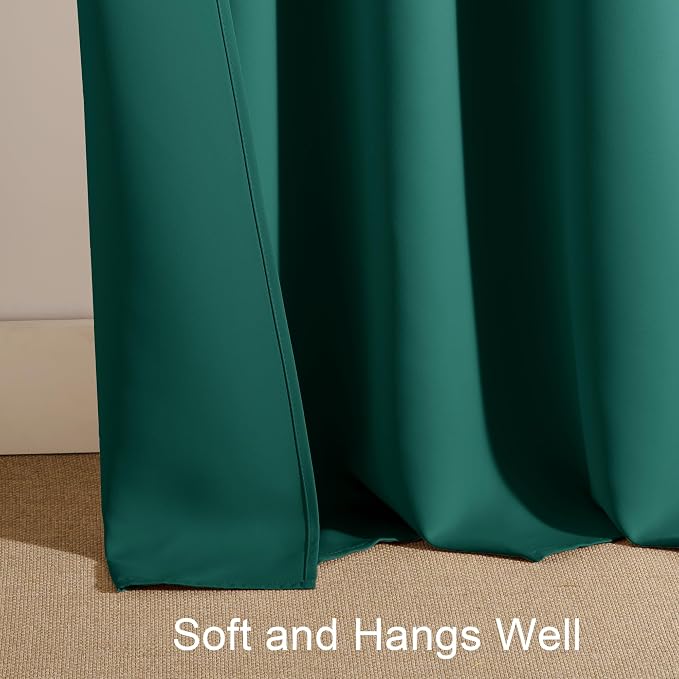 PONY DANCE Blackout Curtain Panels - Window Drapes Light Block Decorative Draperies Thermal Insulated Energy Saving for Home, 42 x 72 Inches, Hunter Green, 2 Pieces