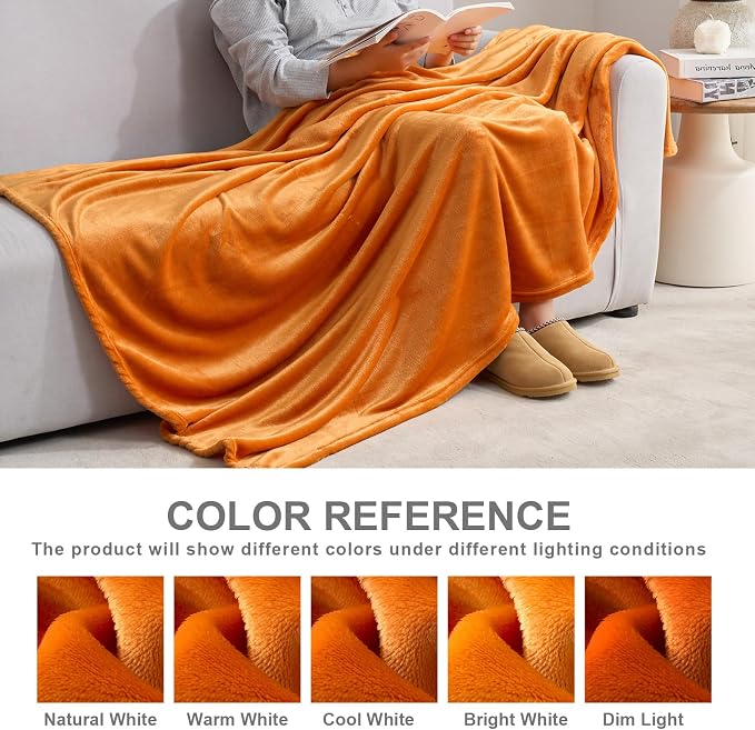 Hansleep King Orange Fleece Blanket, Soft Flannel Bed Blanket | Fuzzy Cozy Blanket 90x108 Inches, Multi-use for Bed, Sofa, Couch, Travel, Camping, All Season Warm Lightweight Cover