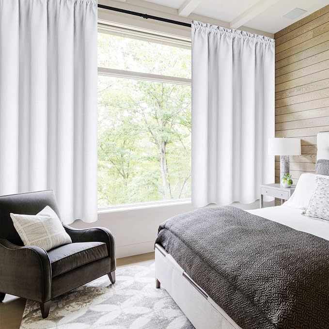 DWCN Blackout Curtains for Bedroom Living Room 42 x 54 Inch Long 2 Panels | Room Darkening, Thermal Insulated, Light Blocking, Rod Pocket Drapes, Noise Reducing Window Treatments, Greyish White