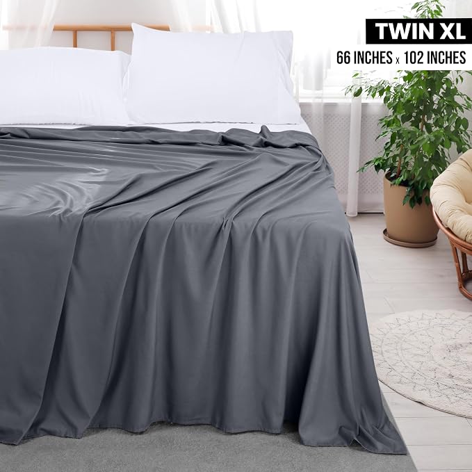 Twin XL Size Flat Sheet Only Pack of 6, Ultra Soft Hotel Sheets, Grey | Hotel Bedding, Cooling Comfort, Smooth Feel, Wrinkle & Fade Resistant, Easy Care, Long-Lasting, Machine Washable, OEKO-TEX
