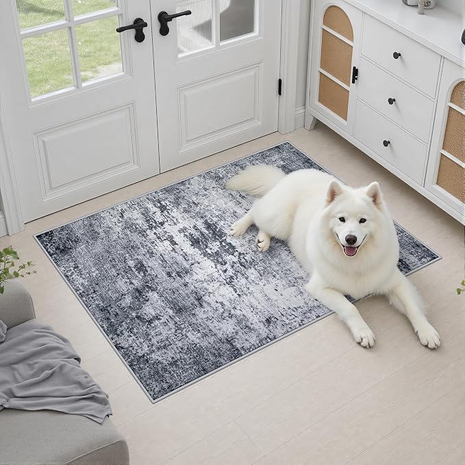 2x3 Washable Entryway Rug: Modern Abstract Indoor Soft Carpet Grey | For Entrance, Bedroom, Kitchen, Laundry, Bathroom,Door Mat,Modern Abstract,Machine washable,Non-Slip,Stain Resistant,Indoor