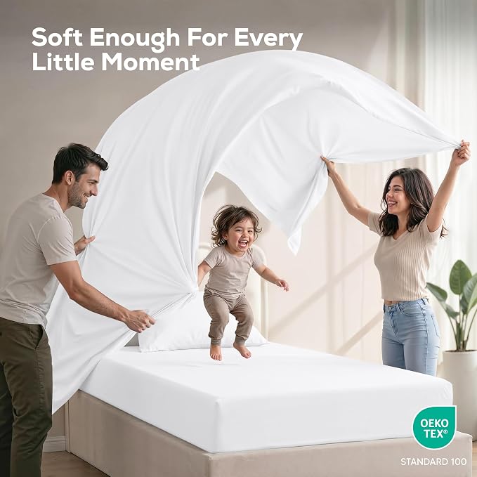 Twin Sheets Set, 3 Pieces 16" Deep Pocket Hotel Luxury Bed Sheets, White | Extra Soft Bedsheet Set, Comfy & Breathable Cooling Sheets, Wrinkle & Fade Resistant, Fitted Sheet, Flat Sheet, 1 Pillowcase
