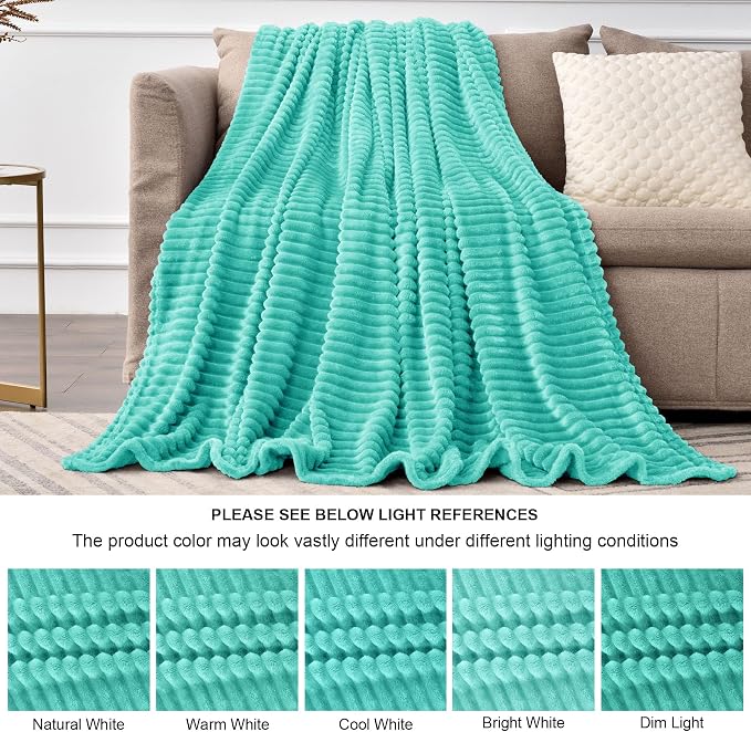BEDELITE 3D Ribbed Jacquard Aqua Fleece Throw Blanket for Couch, 50x60 Inch | Soft Warm Decorative Fluffy Blanket, Cozy Plush Lightweight Fuzzy Throw Blanket for Bed Sofa Home Room Decor, Gift for Women