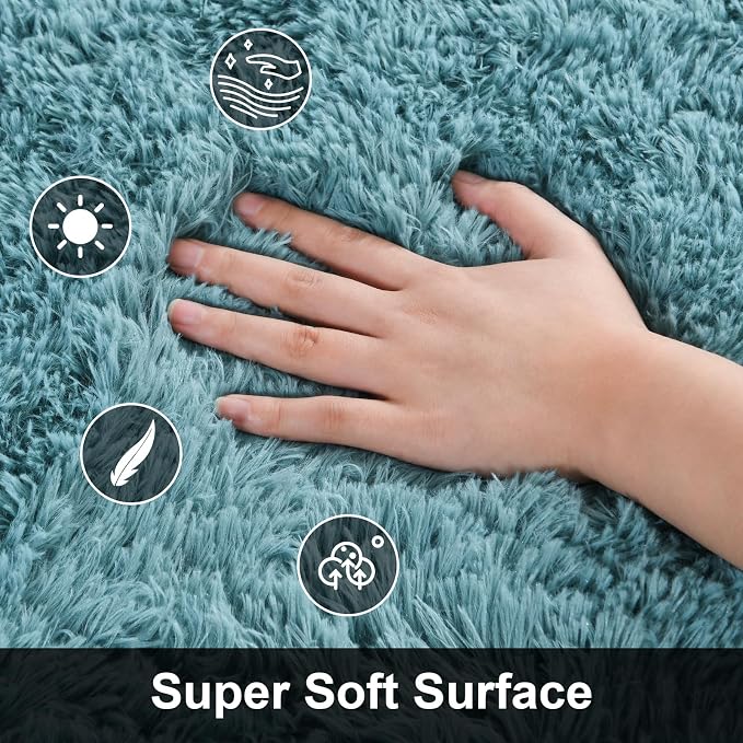 Soft Modern Indoor Large Shaggy Rug for Livingroom Bedroom Dorm Kids Room Home Decorative, Non-Slip Plush Fluffy FurryFur Area Rugs Comfy Nursery Accent Floor Carpet 8x10 Feet, Turquoise Green