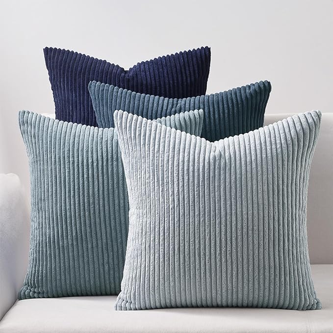 Topfinel Decorative Throw Pillow Covers Cushion Cases, Set of 4 Soft Velvet Modern Double-Sided Designs, Mix and Match for Home Decor, Pillow Inserts Not Included (24x24 inch, Blue)