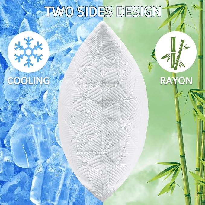 BETU Cooling Pillows Standard Size Set of 4, Shredded Memory Foam Bed Pillows, Adjustable Firm Support Cool Pillow for Neck Pain and Side Sleeping, White