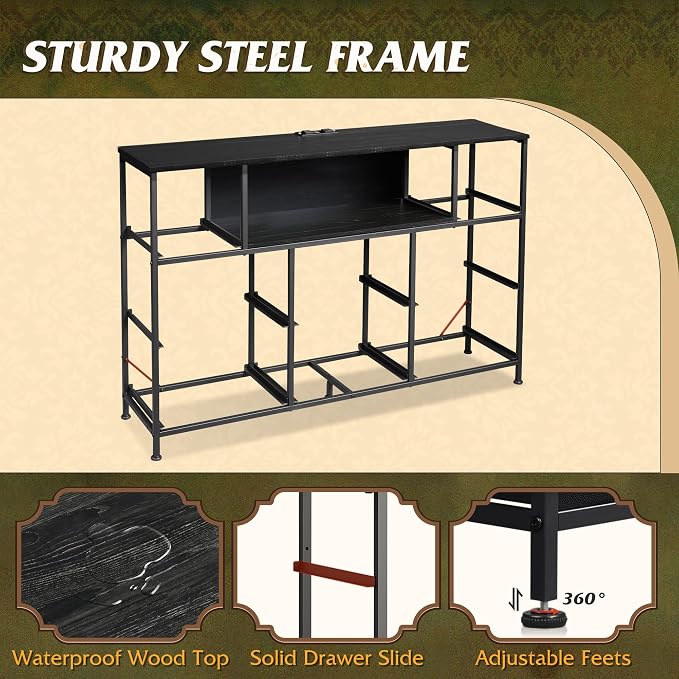 WLIVE Dresser TV Stand for 55 Inch TV, 8 Drawers, LED, Black Wood Grain | Fits TVs up to 55 inch, 8 fabric drawers, Built-in power outlet, Chest of drawers, Living room or bedroom