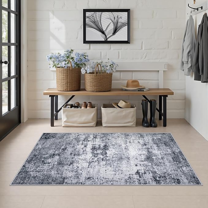 Area Rug Living Room: 3x5 Modern Washable Indoor Soft Carpet Grey | For Hallway, Bedroom, Kitchen, Laundry, Bathroom,Door Mat,Modern Abstract,Machine washable,Non-Slip,Stain Resistant,Indoor
