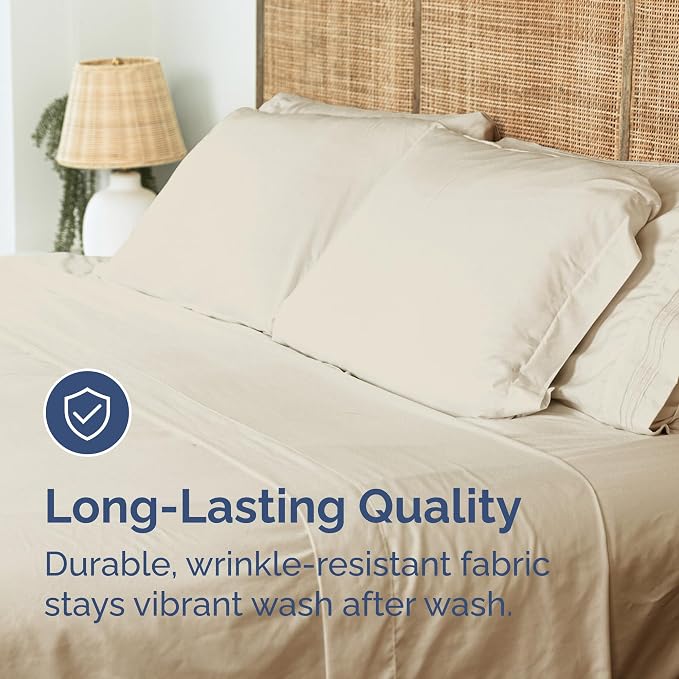 King Flat Sheet - Single Top Flat Sheet Only - Breathable & Cooling - Wheat | Hotel Luxury Top Flat Sheet Only, Ultra-Soft, Breathable & Cooling, Fade & Wrinkle Free, Easy-Care, Stain & Shrink Resistant